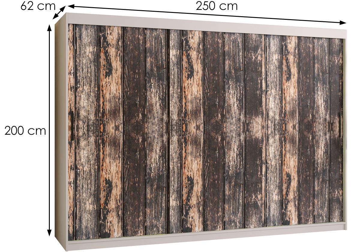 Rustic I klizni ormar 3 vrata 250x62x200 cm rustik drvo/crno/beli