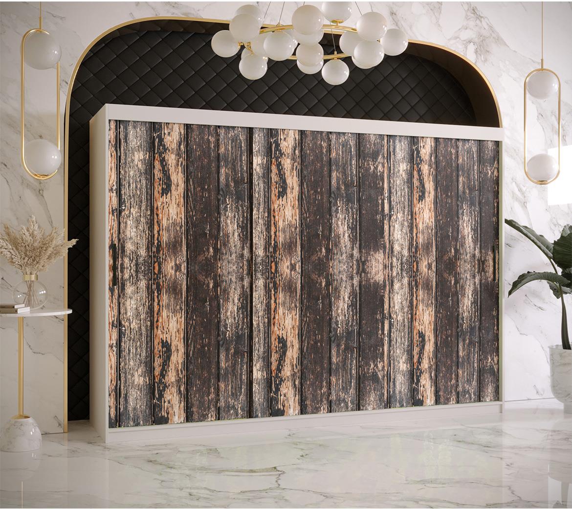 Rustic I klizni ormar 3 vrata 250x62x200 cm rustik drvo/crno/beli