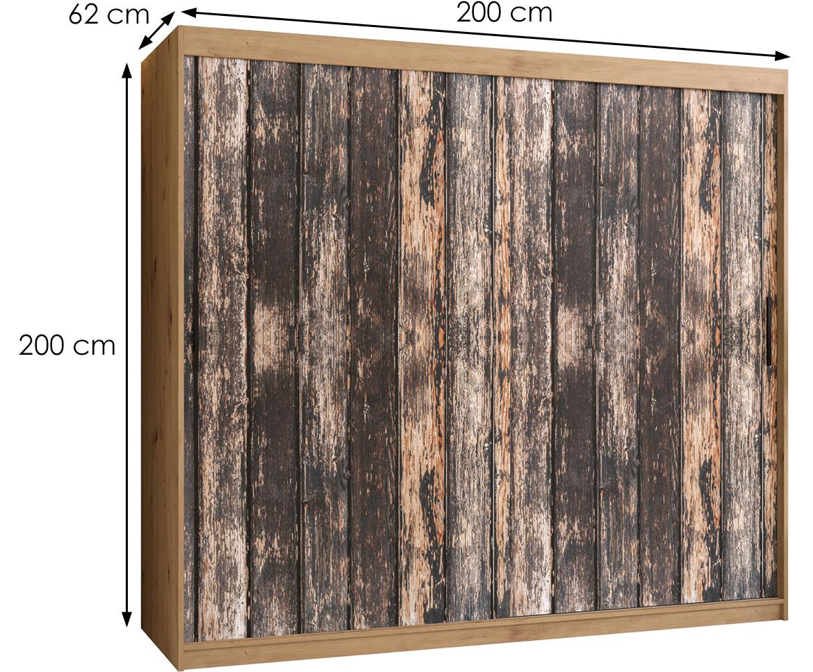 Rustic I klizni ormar 2 vrata 200x62x200 cm rustik drvo/natur (artisan hrast)