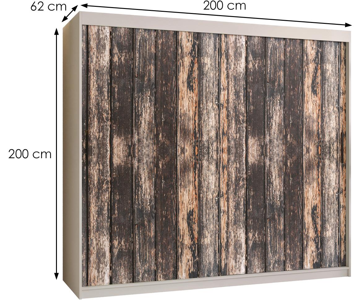Rustic I klizni ormar 2 vrata 200x62x200 cm rustik drvo/crno/beli