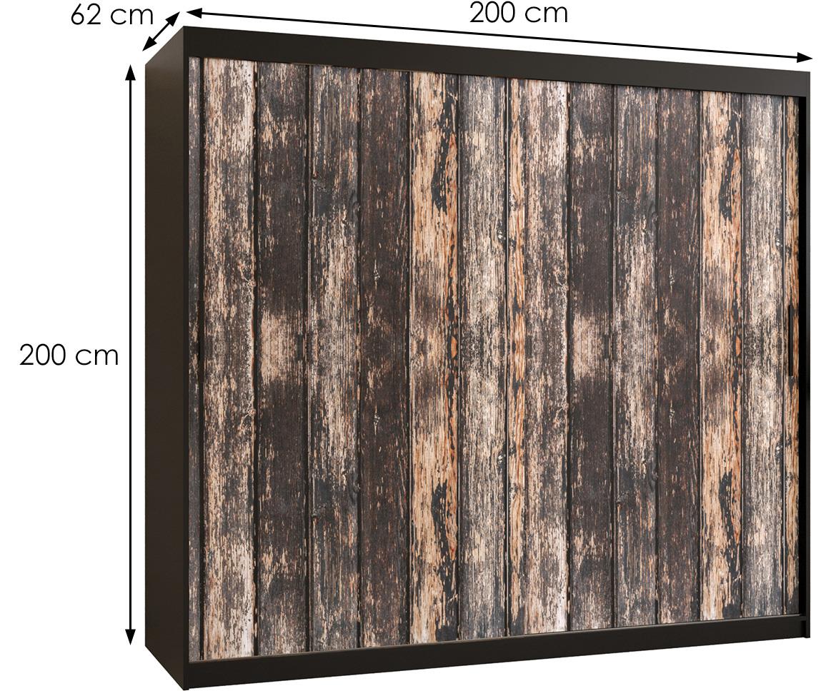 Rustic I klizni ormar 2 vrata 200x62x200 cm rustik drvo/crni