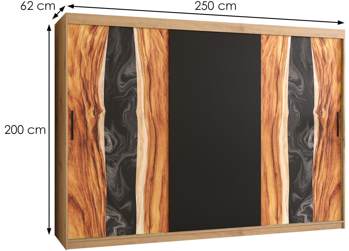 Resin klizni ormar 3 vrata 250x62x200 cm crni/natur (artisan hrast)/motiv godova