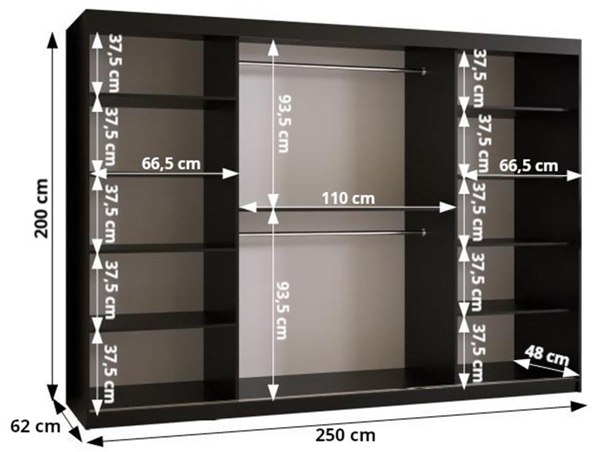 Resin klizni ormar 3 vrata 250x62x200 cm crno/beli/motiv godova