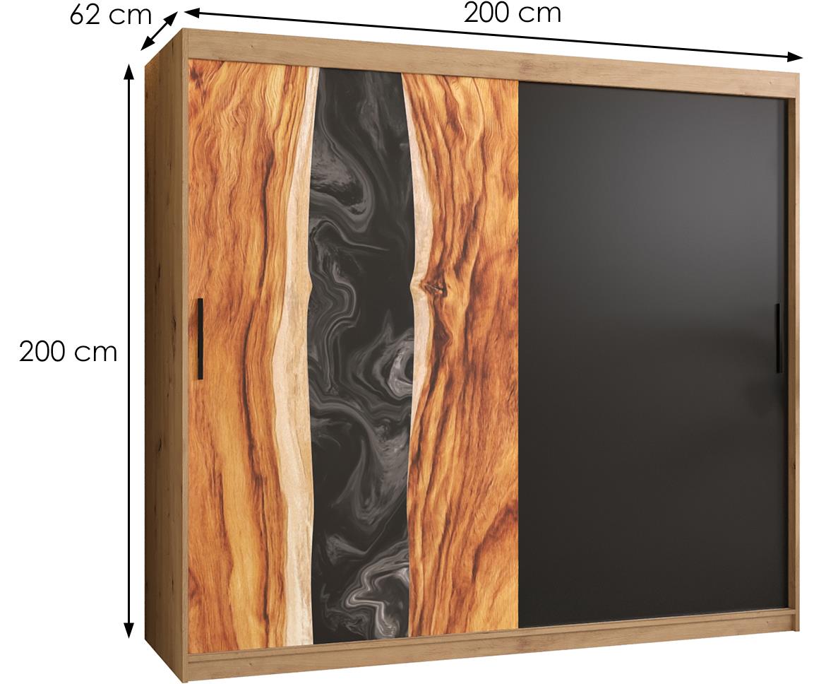 Resin klizni ormar 2 vrata 200x62x200 cm crni/natur (artisan hrast)/motiv godova