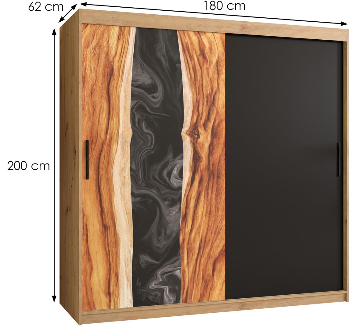 Resin klizni ormar 2 vrata 180x62x200 cm crni/natur (artisan hrast)/motiv godova