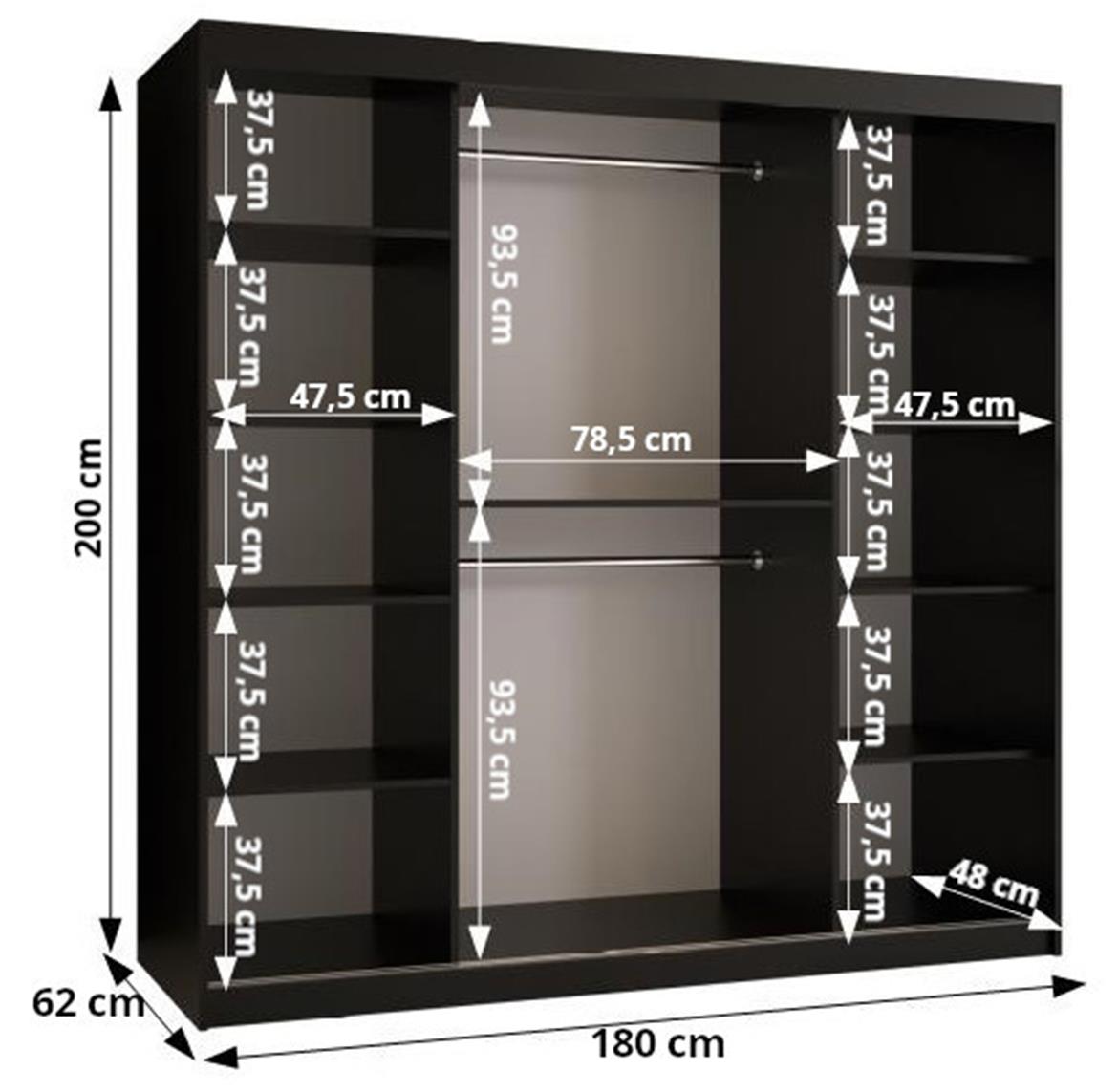 Resin klizni ormar 2 vrata 180x62x200 cm crno/beli/motiv godova