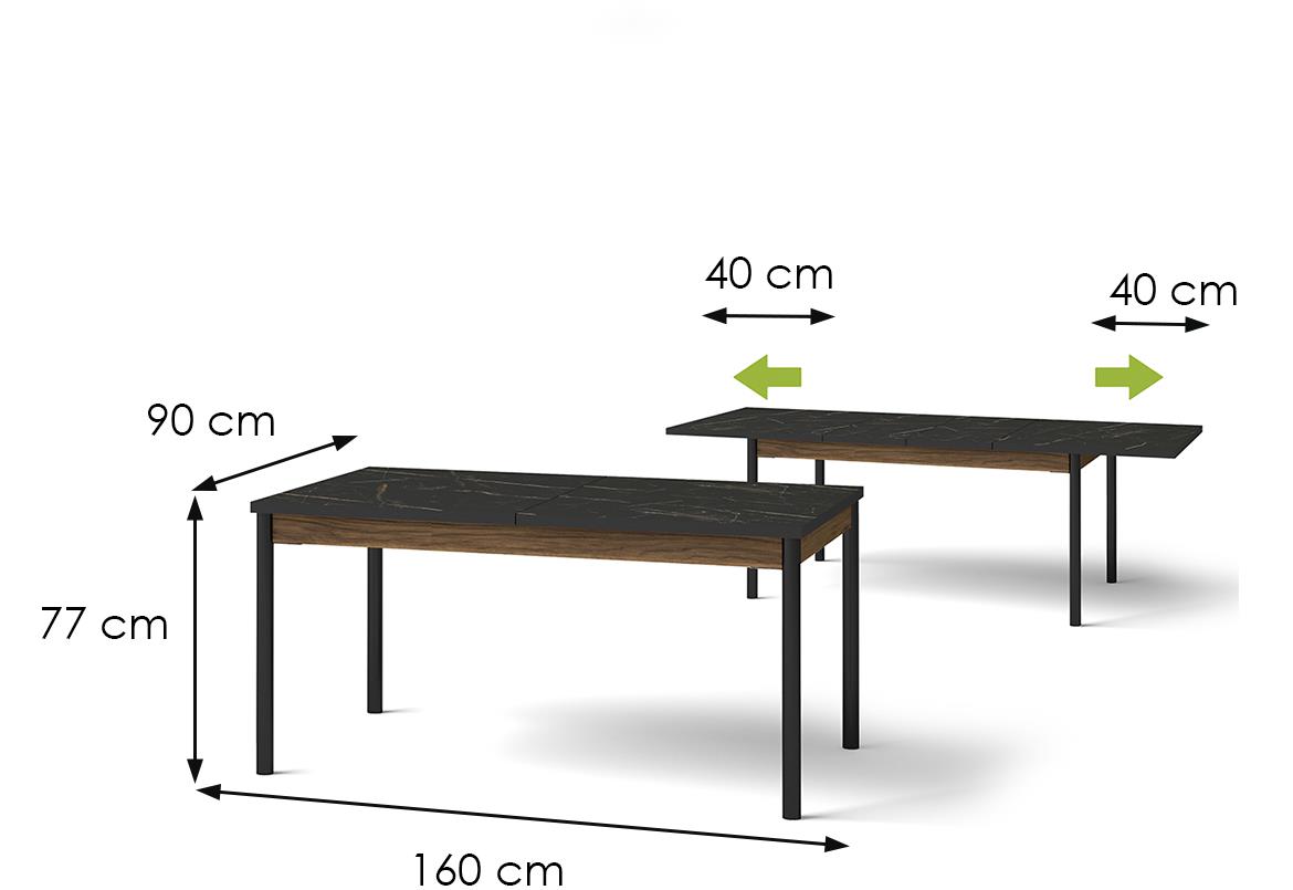 Prestigo P14 sto na razvlacenje 160(200)x90x77 cm crna/orah