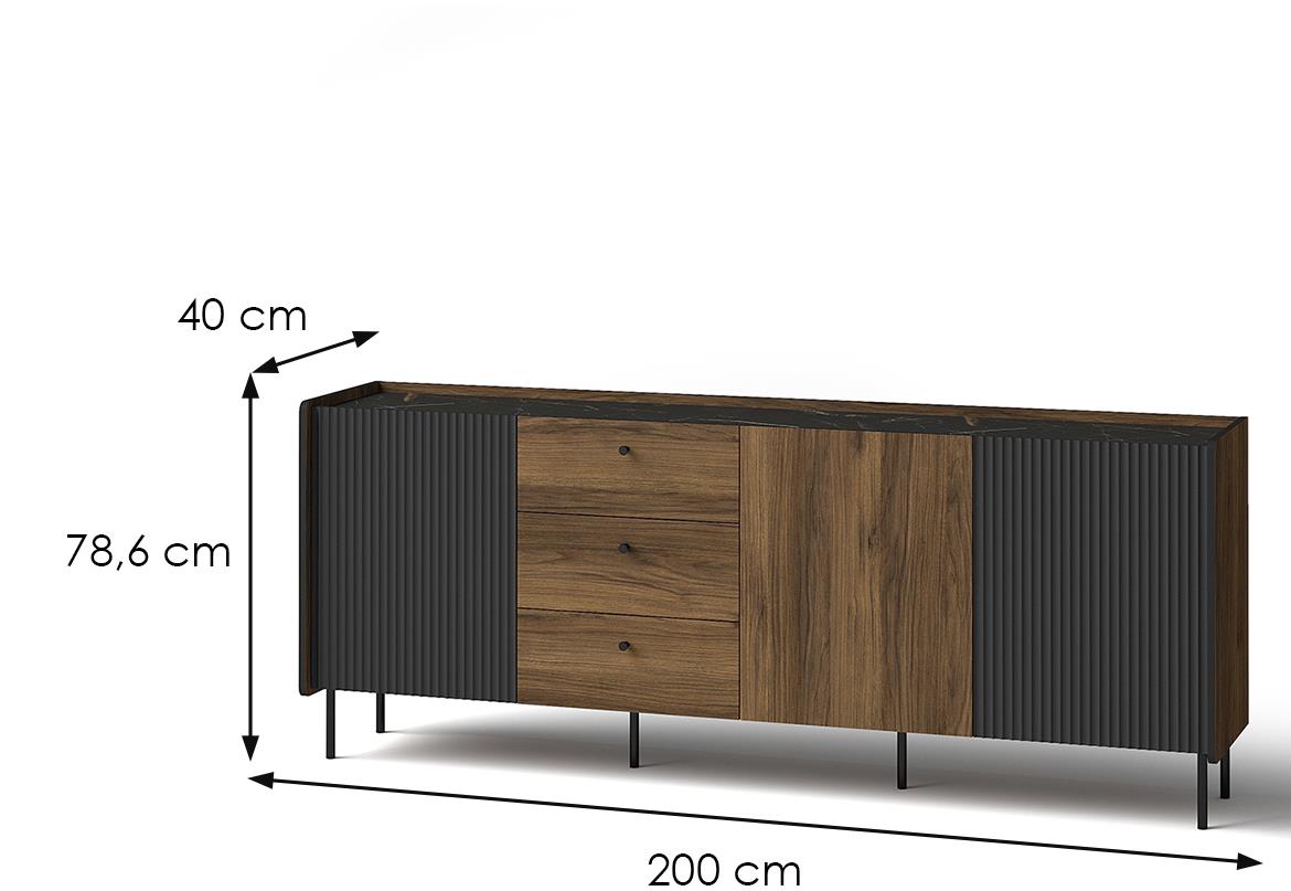 Prestigo P6 komoda 3d3s 200x40x78,6 cm crna/orah