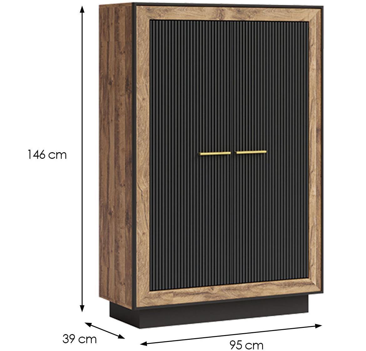 Fox 8 komoda 95x39x146 cm crna/natur (hrast eger)