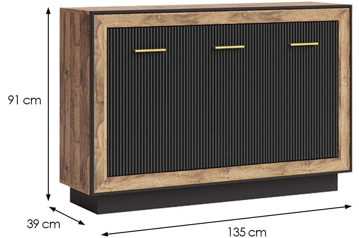 Fox 12 komoda 135x39x91 cm crna/natur (hrast eger)