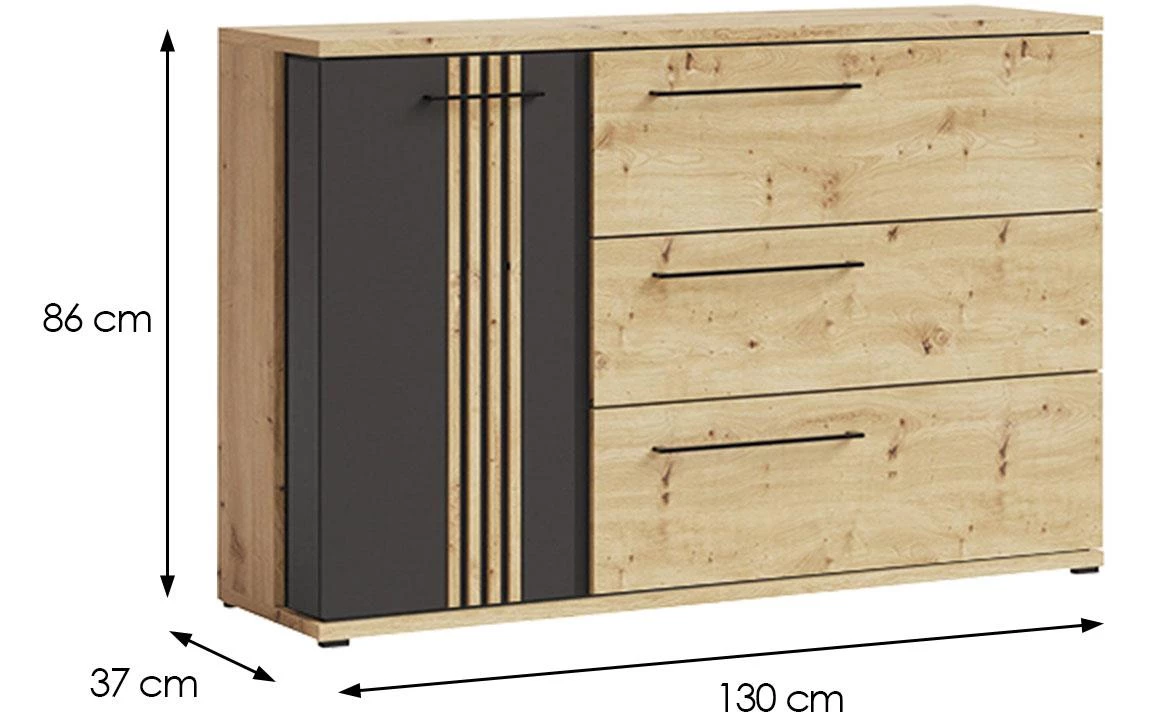 Molto 12 komoda 130x37x86 natur (arisan hrast)/crna