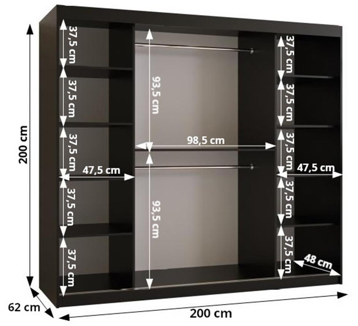 Resin II klizni ormar 2 vrata/ogledalo 200x62x200 cm crni/natur (artisan hrast)motiv godova