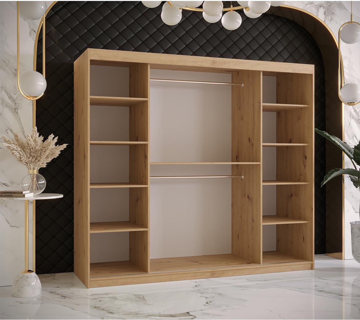 Resin II klizni ormar 2 vrata/ogledalo 200x62x200 cm crni/natur (artisan hrast)motiv godova