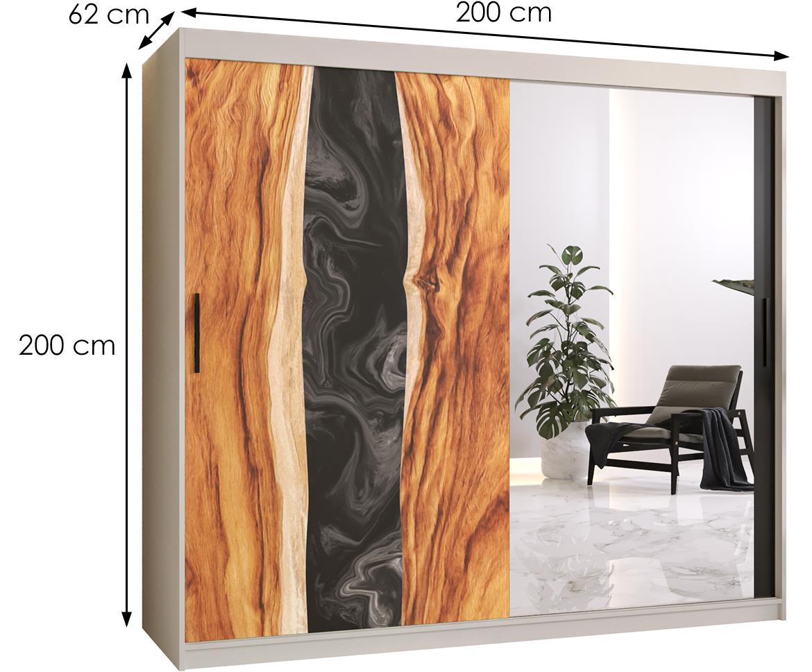 Resin II klizni ormar 2 vrata/ogledalo 200x62x200 cm crni/beli/motiv godova