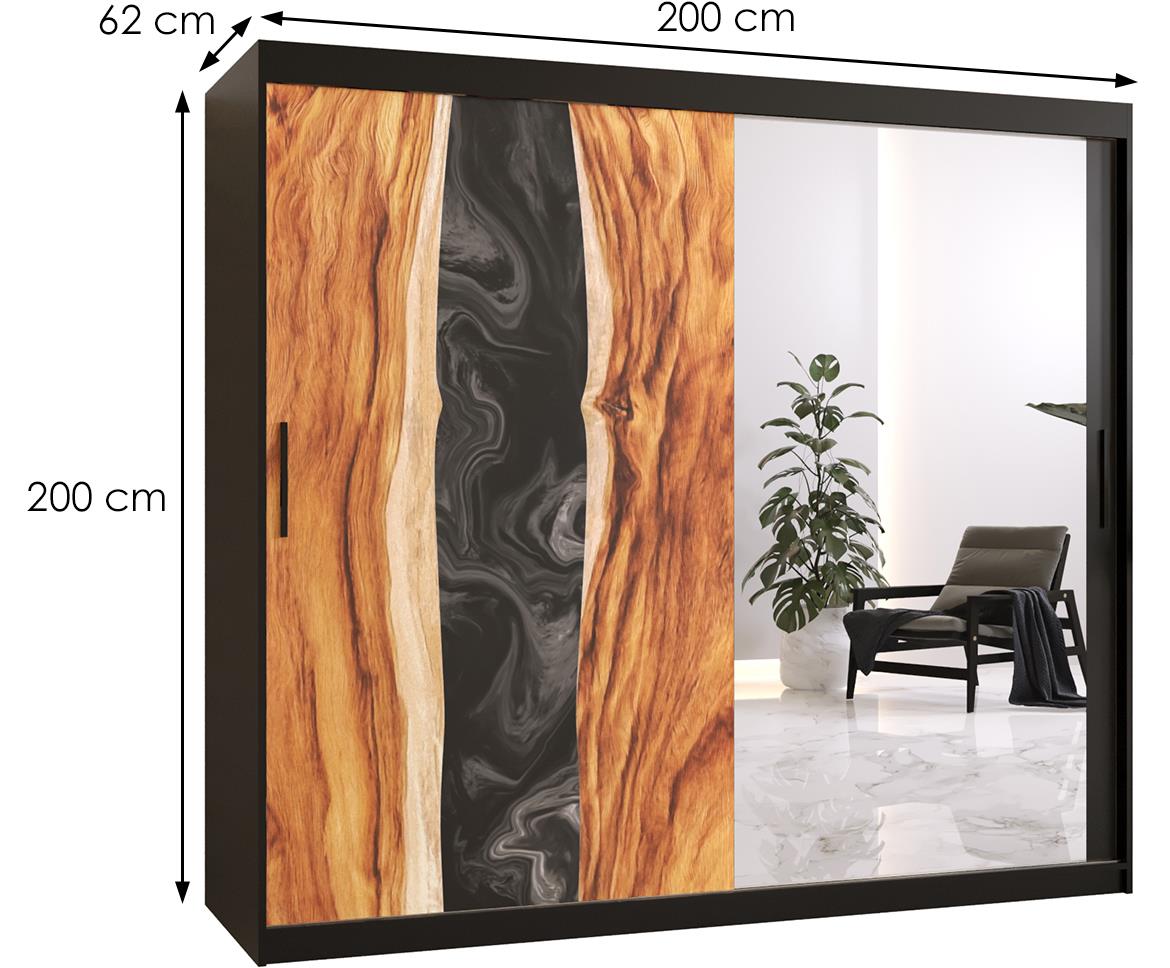 Resin II klizni ormar 2 vrata/ogledalo 200x62x200 cm crni/motiv godova