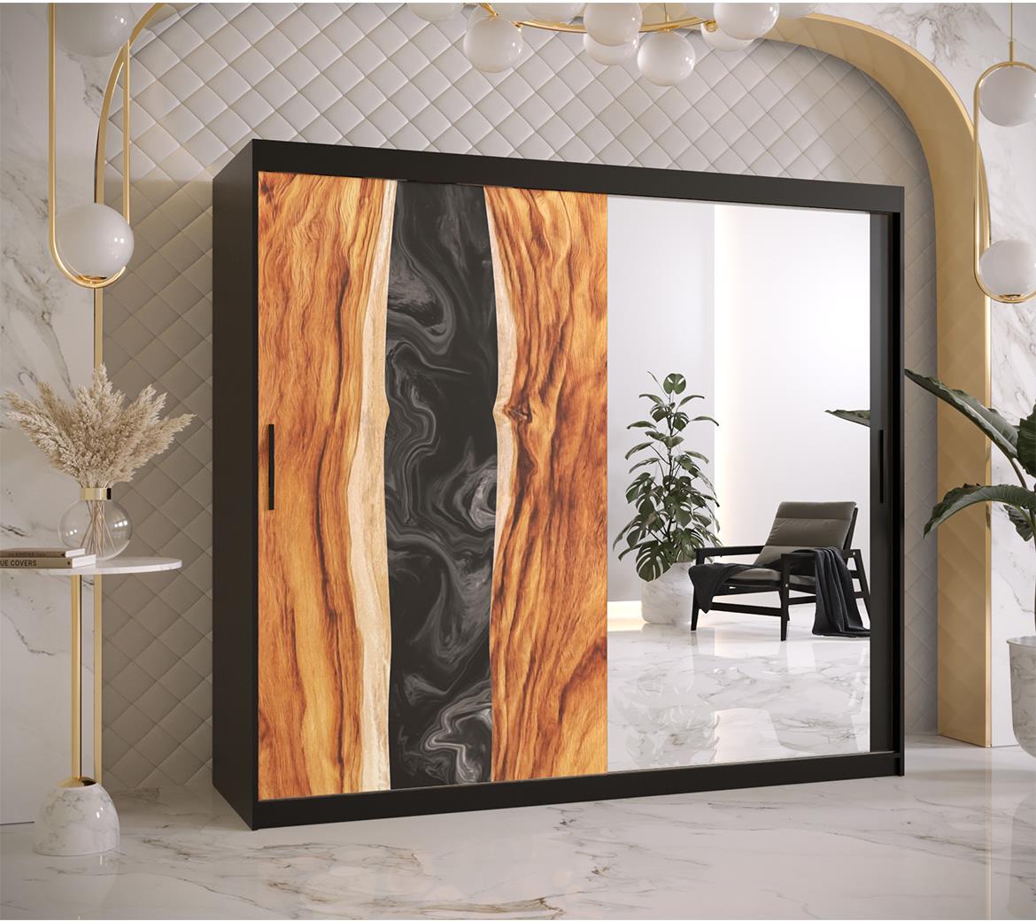 Resin II klizni ormar 2 vrata/ogledalo 200x62x200 cm crni/motiv godova