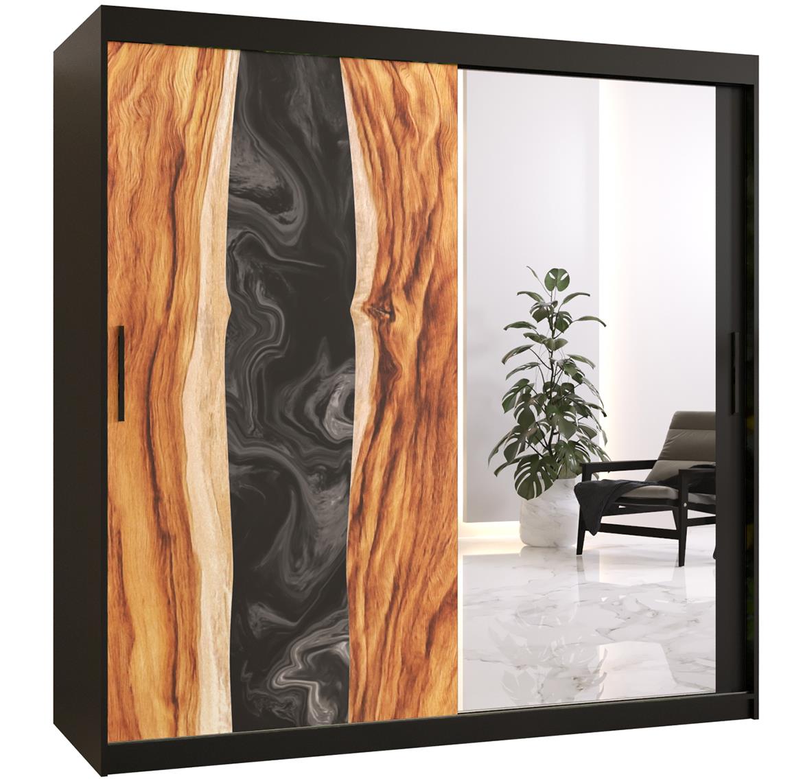 Resin II klizni ormar 2 vrata/ogledalo 180x62x200 cm crni/motiv godova