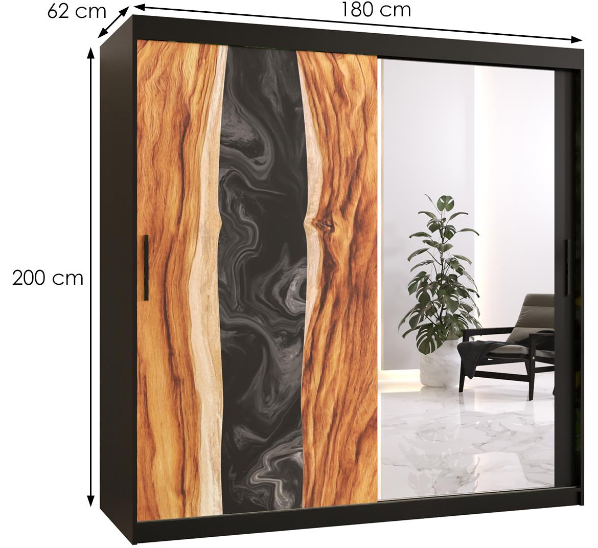 Resin II klizni ormar 2 vrata/ogledalo 180x62x200 cm crni/motiv godova