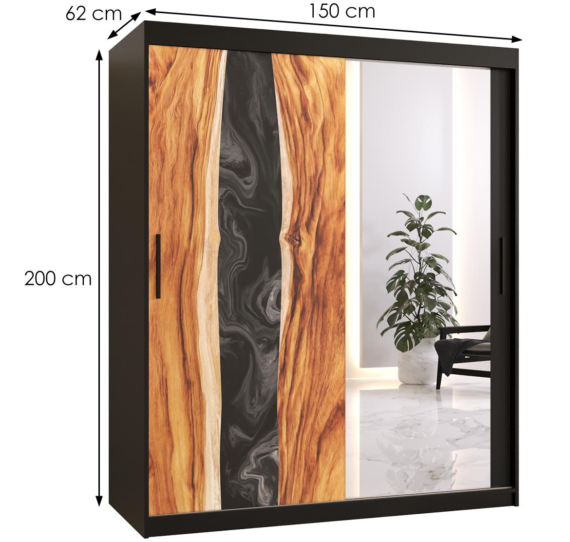 Resin II klizni ormar 2 vrata/ogledalo 150x62x200 cm crni/motiv godova