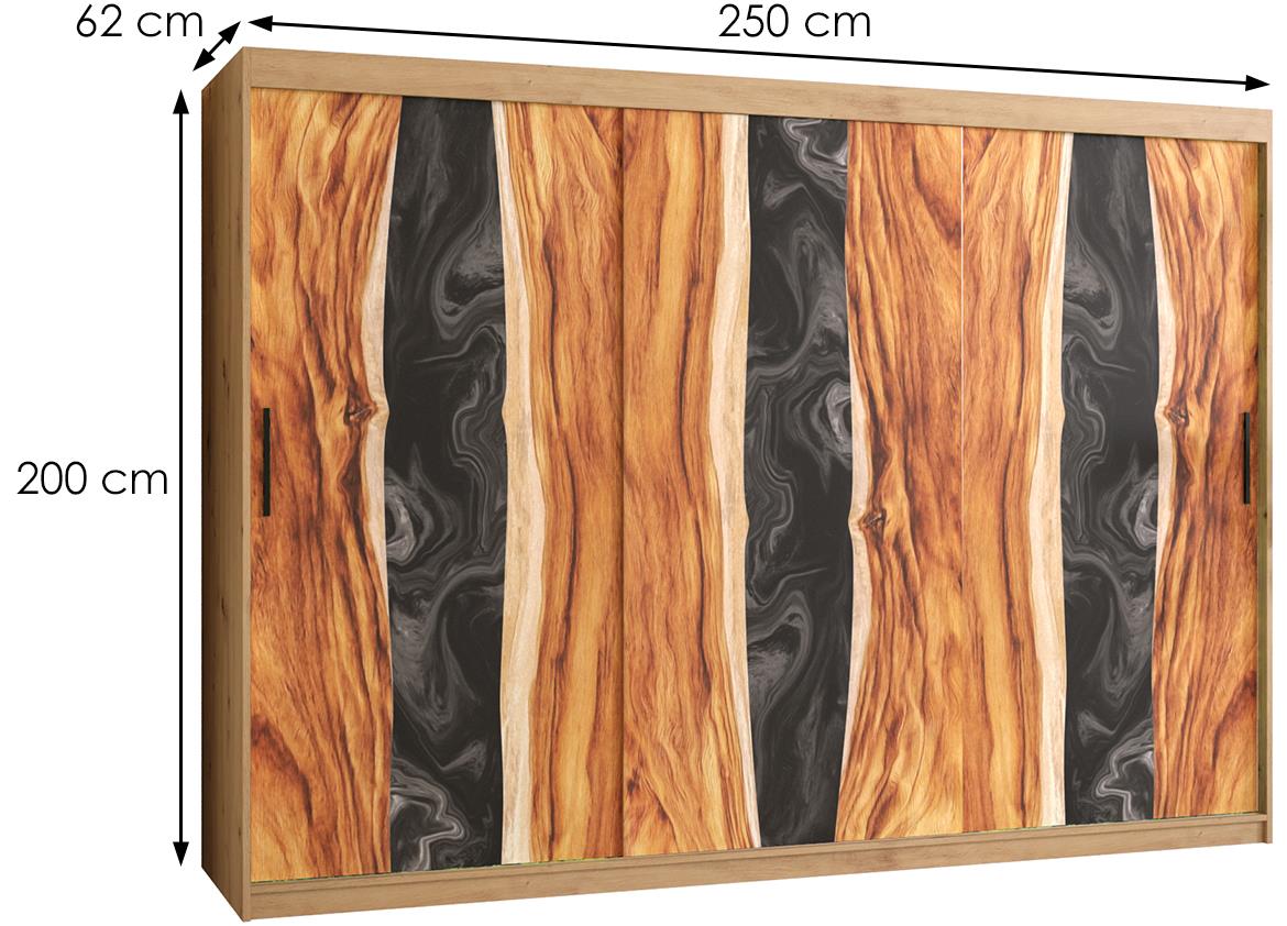 Resin I klizni ormar 3 vrata 250x62x200 cm crni/natur (artisan hrast)/motiv godova