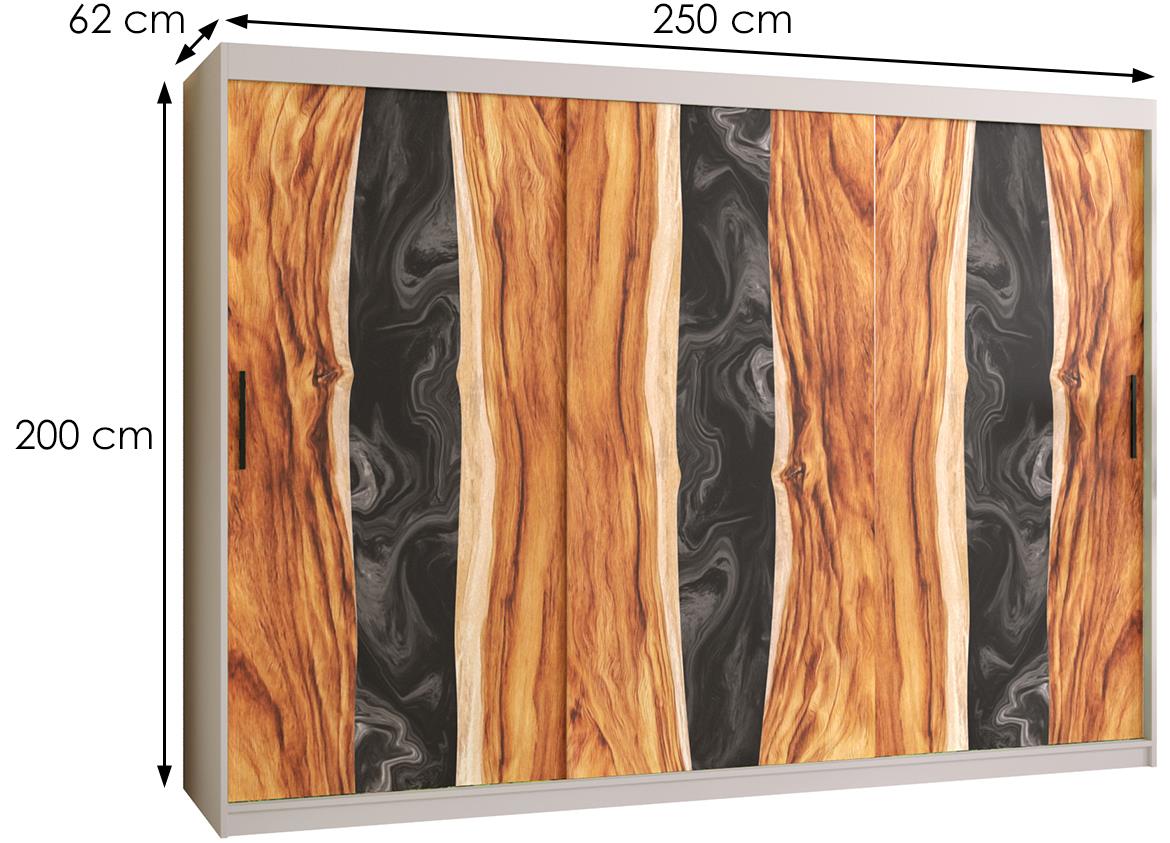 Resin I klizni ormar 3 vrata 250x62x200 cm crno/beli/motiv godova