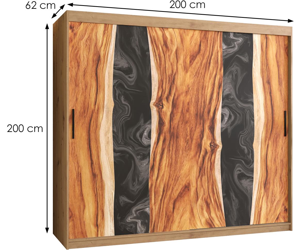 Resin I klizni ormar 2 vrata 200x62x200 cm crni/natur (artisan hrast)/motiv godova