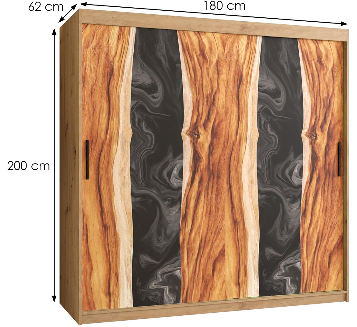 Resin I klizni ormar 2 vrata 180x62x200 cm crni/natur (artisan hrast)/motiv godova