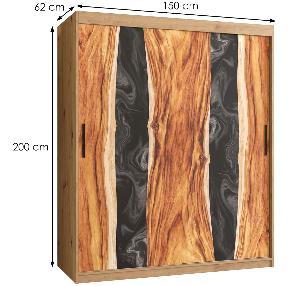 Resin I klizni ormar 2 vrata 150x62x200 cm crni/natur (artisan hrast)/motiv godova