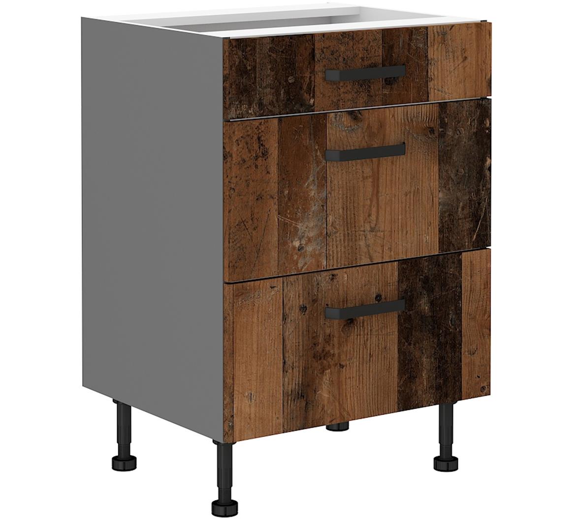 Tessa 60d 3s bb kuhinjski element 3 fioke 60x50x87 cm rustik drvo/tamno sivi