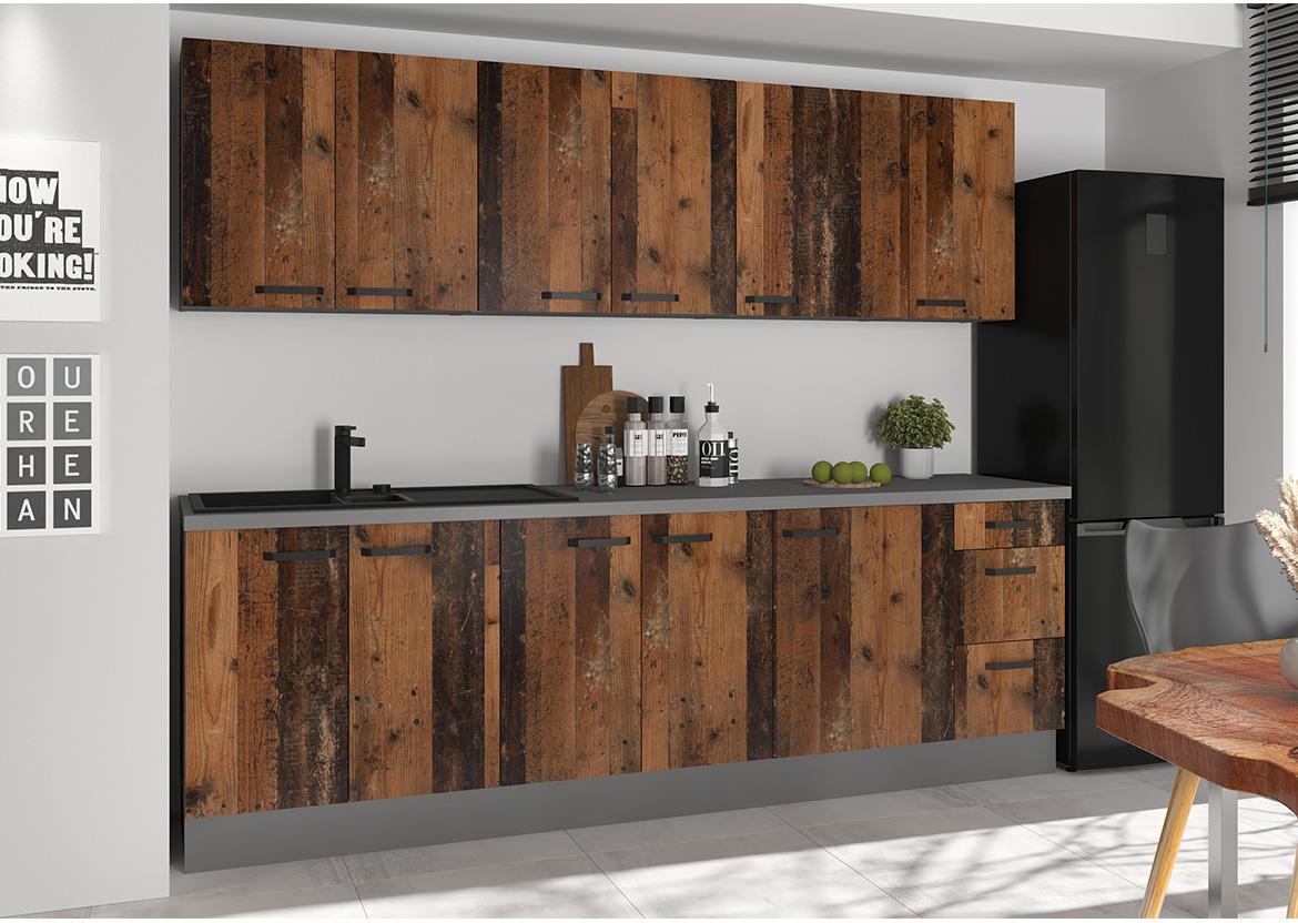 Tessa 60d 3s bb kuhinjski element 3 fioke 60x50x87 cm rustik drvo/tamno sivi