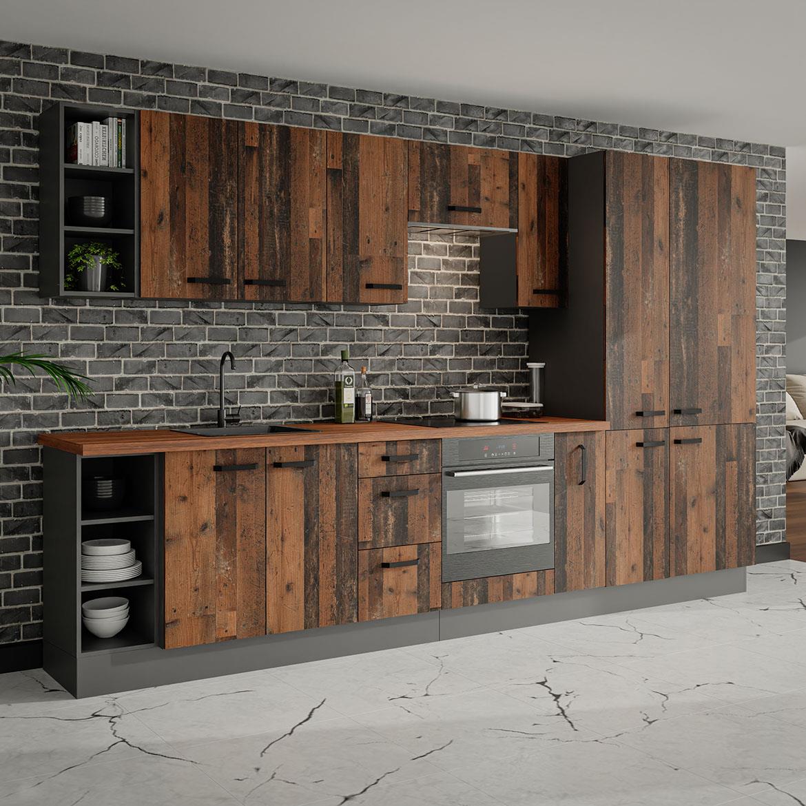 Tessa 60d 3s bb kuhinjski element 3 fioke 60x50x87 cm rustik drvo/tamno sivi