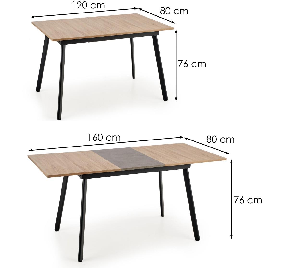 Albon sto 120/160 Mdf/celik - hrast Sanoma/siva/crna