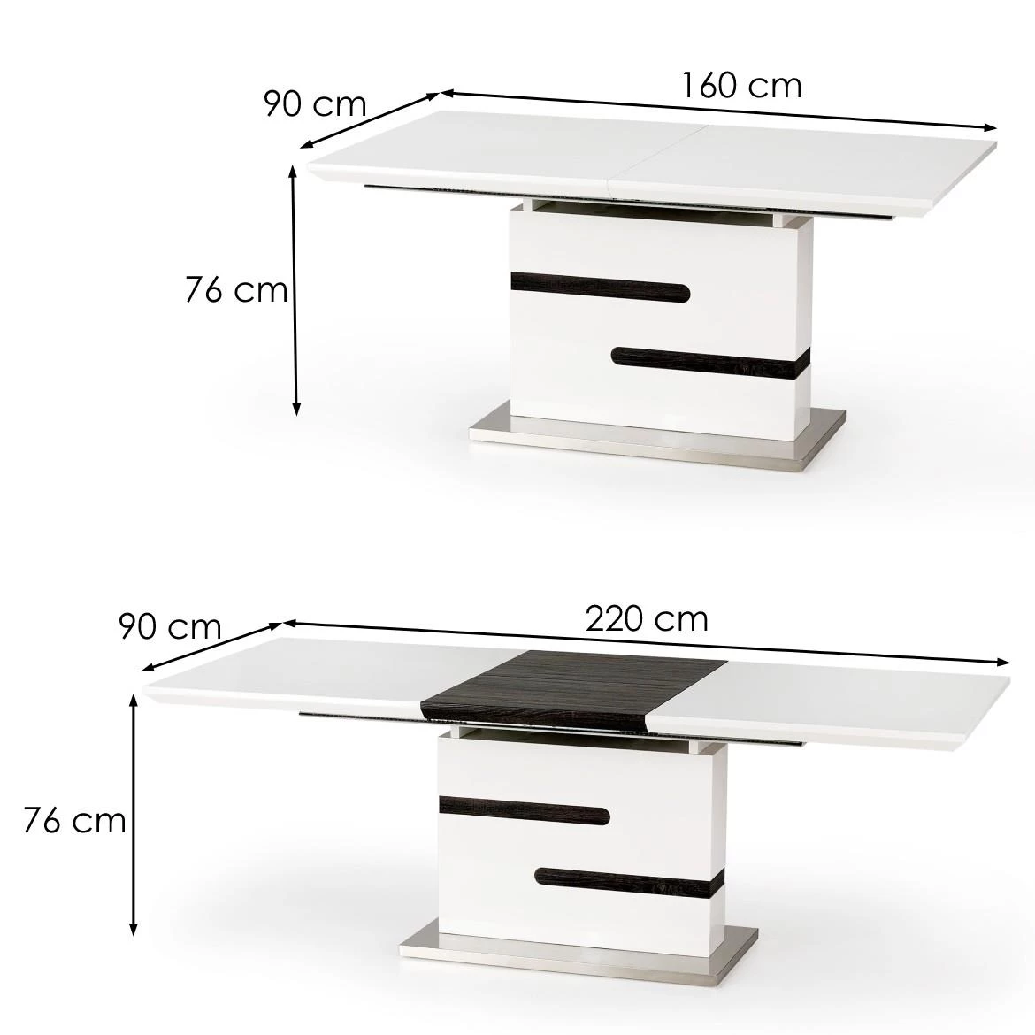 Monako sto 160/220 Mdf/celik - bela/siva