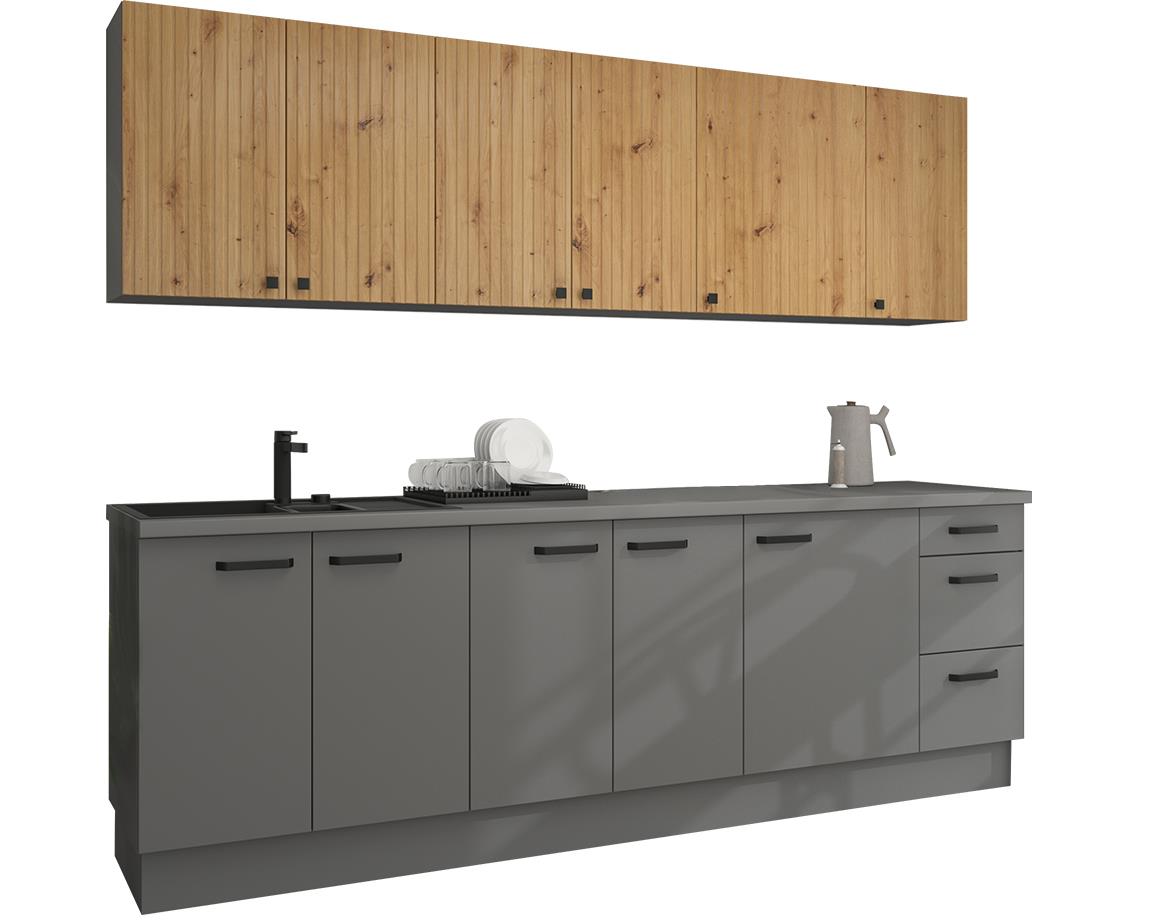 Ava/Nessa kuhinja bez radne ploce 260x50x200 cm natur(artisan hrast)/tamno siva