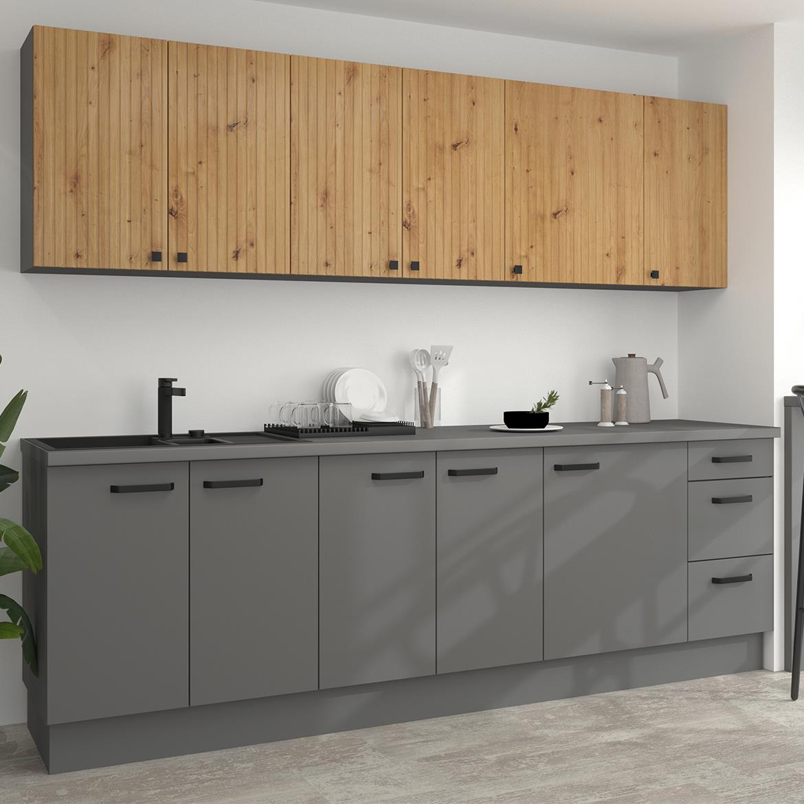 Ava/Nessa kuhinja bez radne ploce 260x50x200 cm natur(artisan hrast)/tamno siva