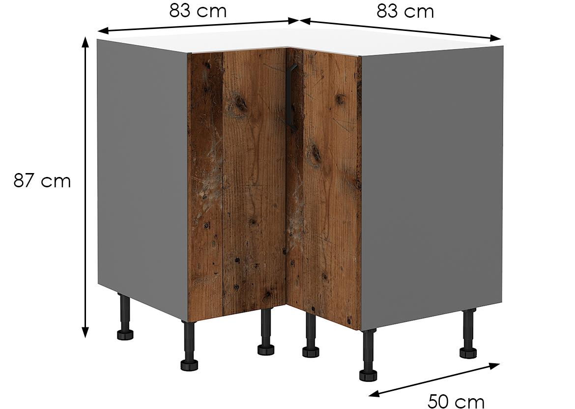 Tessa 89x89 dn 1f bb ugaoni kuhinjski element 1 vrata 83x50x87 cm rustik drvo/tamno sivi