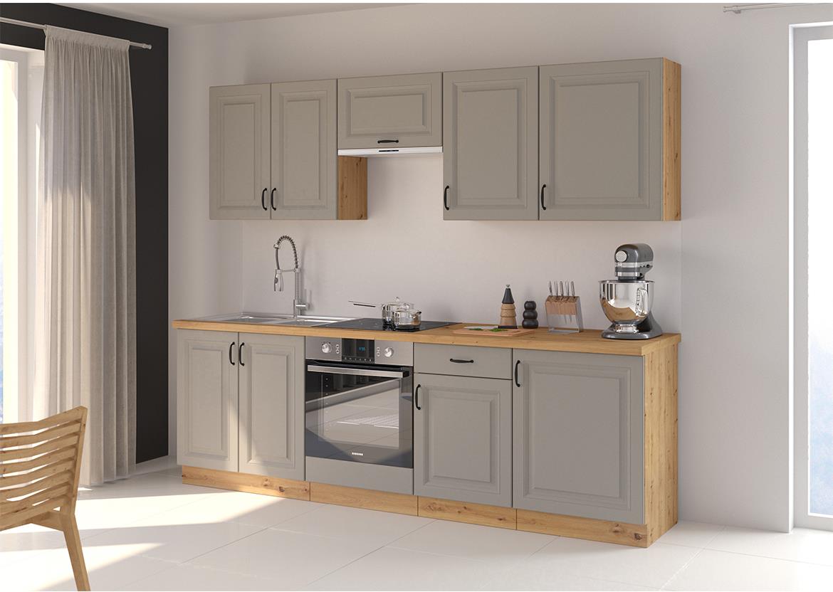 Stilo kuhinja bez radne ploce 260x50x200 cm siva/natur