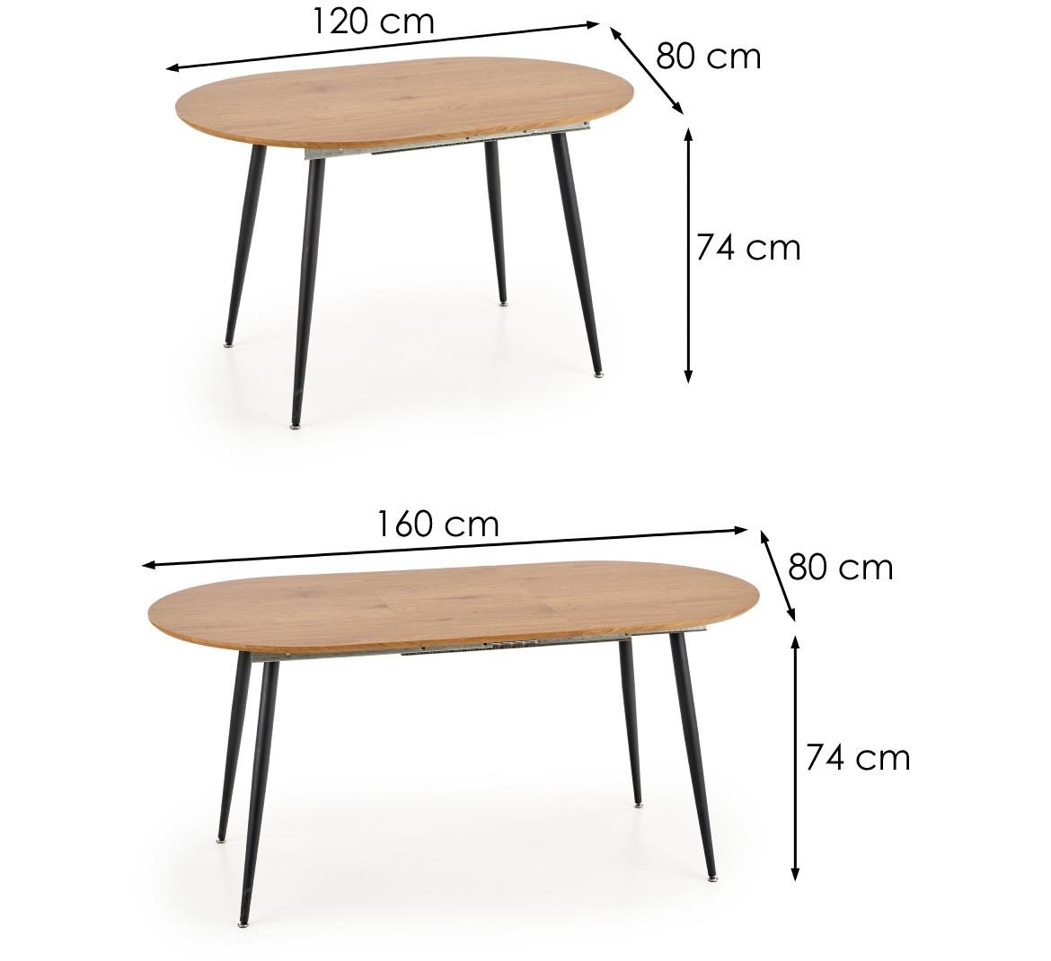 Kolorado sto 120/160 Mdf/celik - zlatni hrast/crni