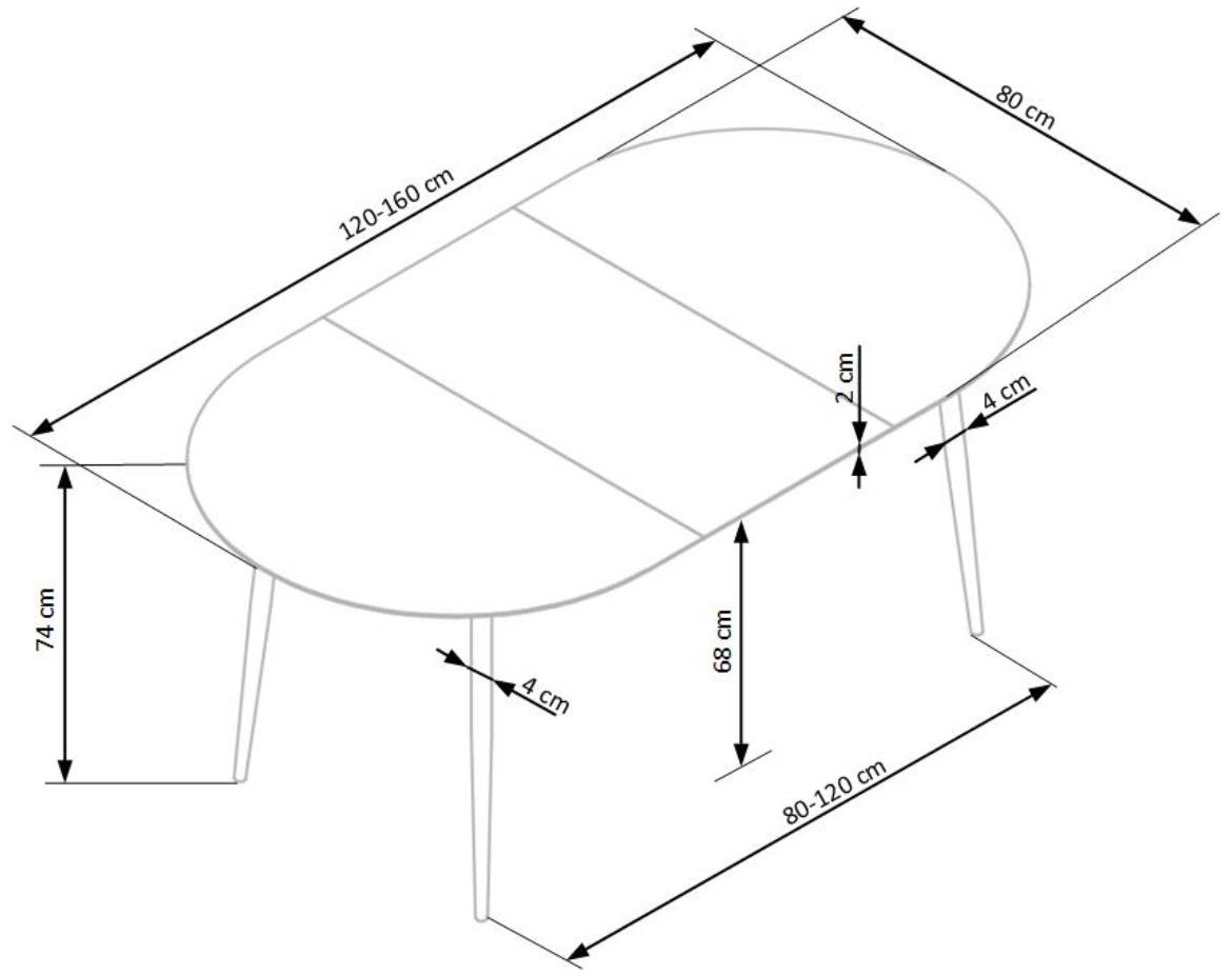 Kolorado sto 120/160 Mdf/celik - zlatni hrast/crni