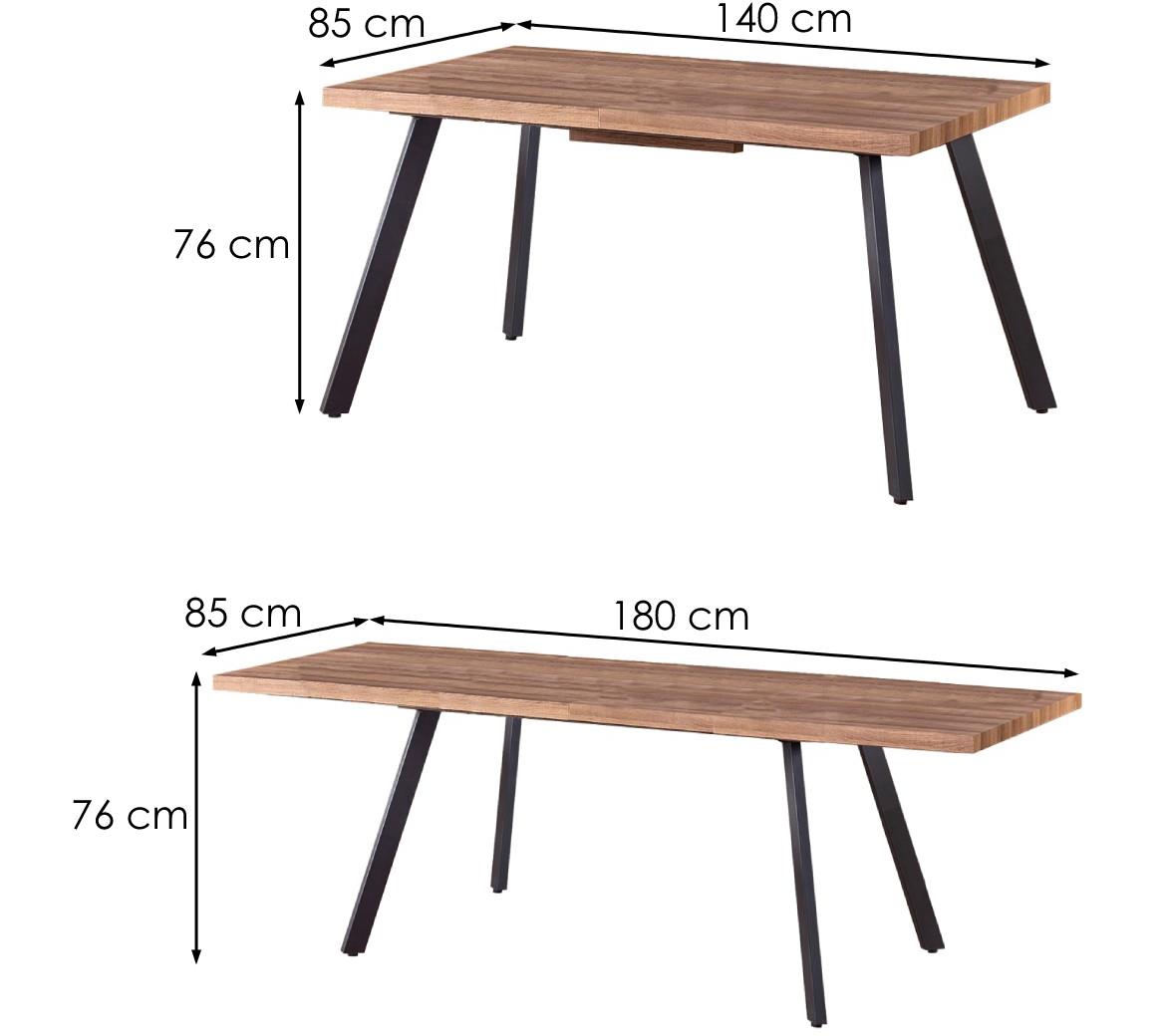 Berlinski sto 140/180 Mdf/celik - med orah/crni