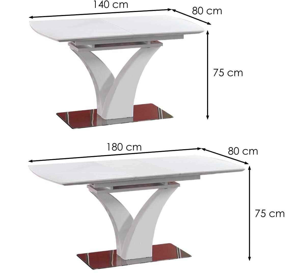 Palermo Sto 140/180 Staklo/Mdf/celik - bela mat