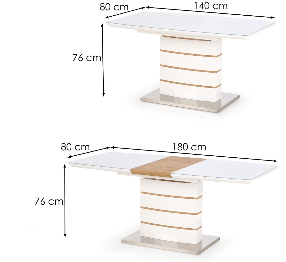 Toronto sto 140/180 Mdf/staklo/celik – beli/zlatni hrast