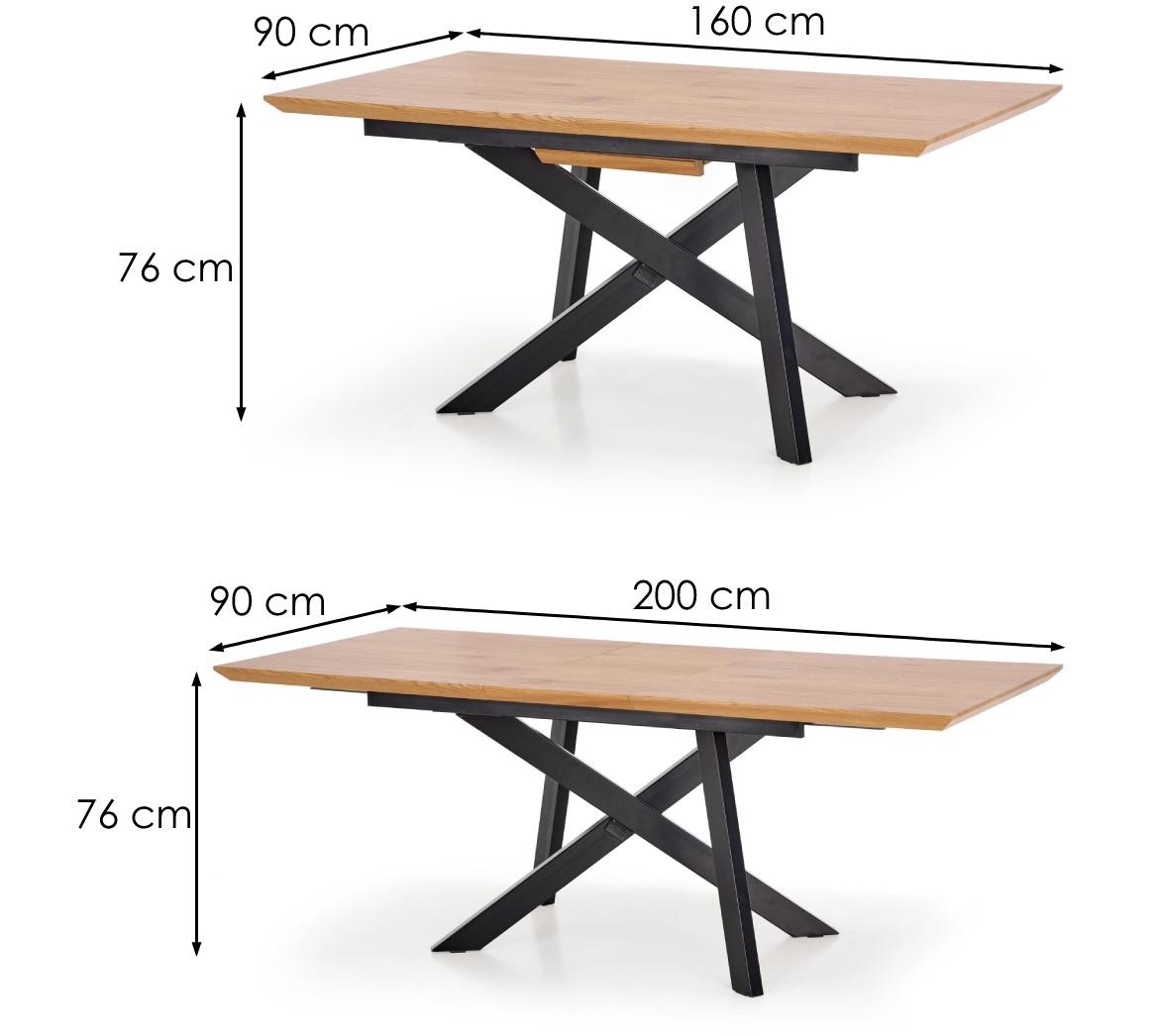 Kapitalni stol 160/200 Mdf/celik - zlatni hrast/crni