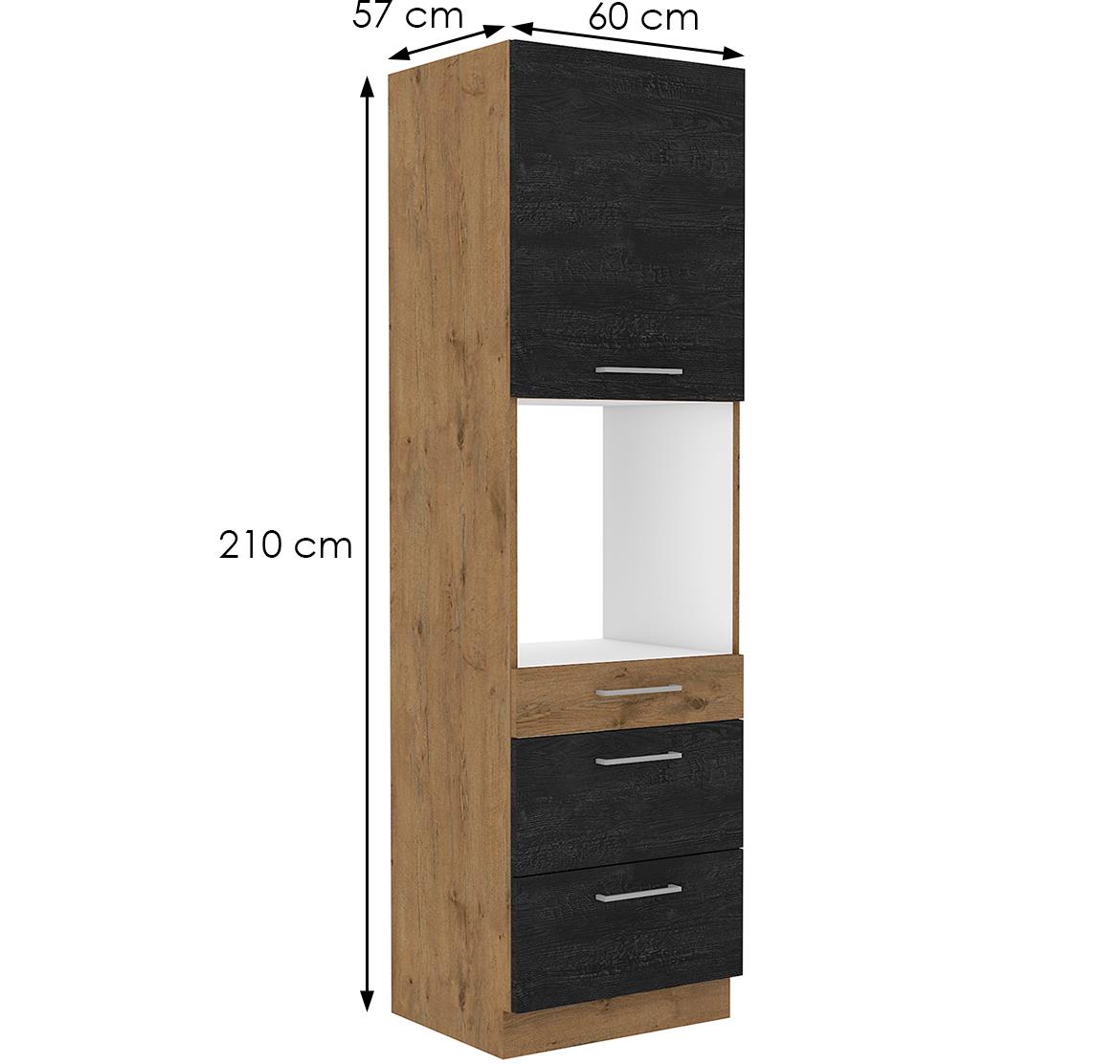 Vigo 60DPS-210 3S 1F kuhinjski element 1 vrata+3 fioke 60x55,6x210 cm hrast/tamno sivi