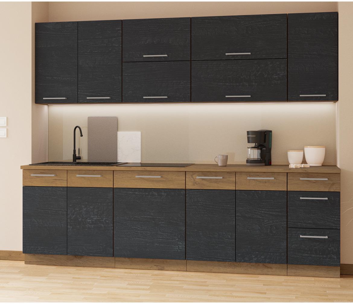 Vigo 60DPS-210 3S 1F kuhinjski element 1 vrata+3 fioke 60x55,6x210 cm hrast/tamno sivi