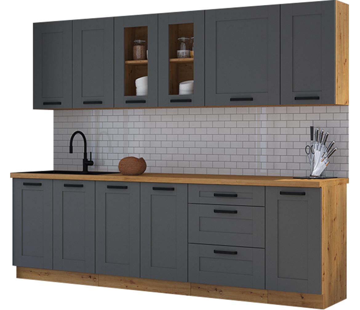 Luna kuhinja bez radne ploce 260x50x200 cm tamno siva/natur