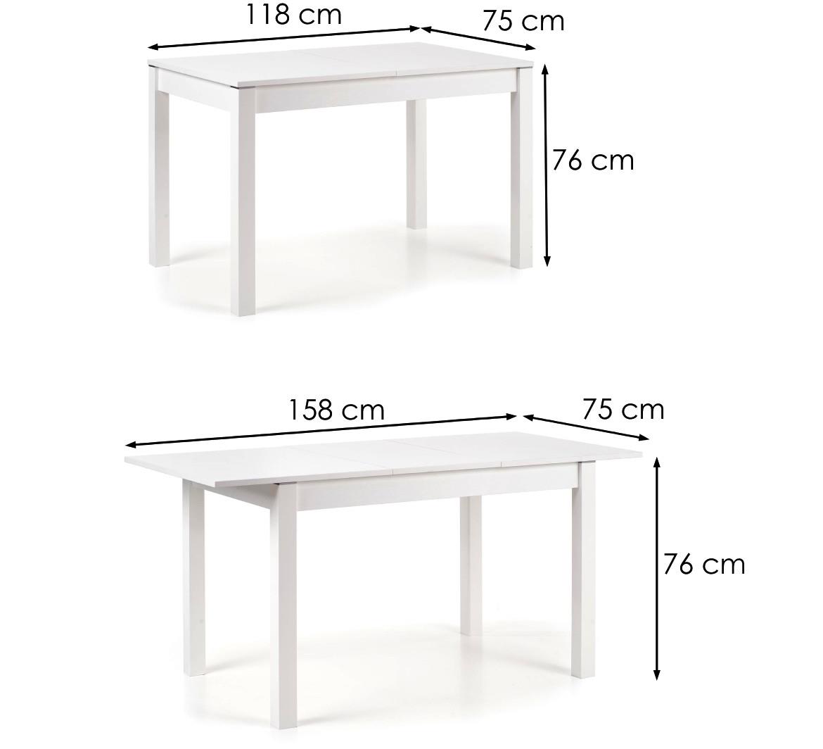 Maurycy sto 118/158x75 cm Ploca/Abs/Mdf – bela