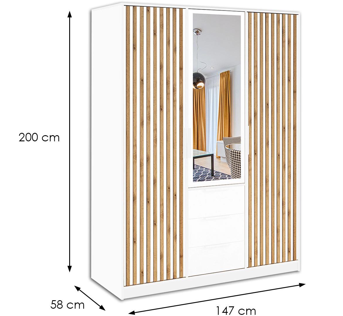 Bali D3 Lux ormar/ogledalo 3 vrata+3 fioke 149x58x200 cm beli