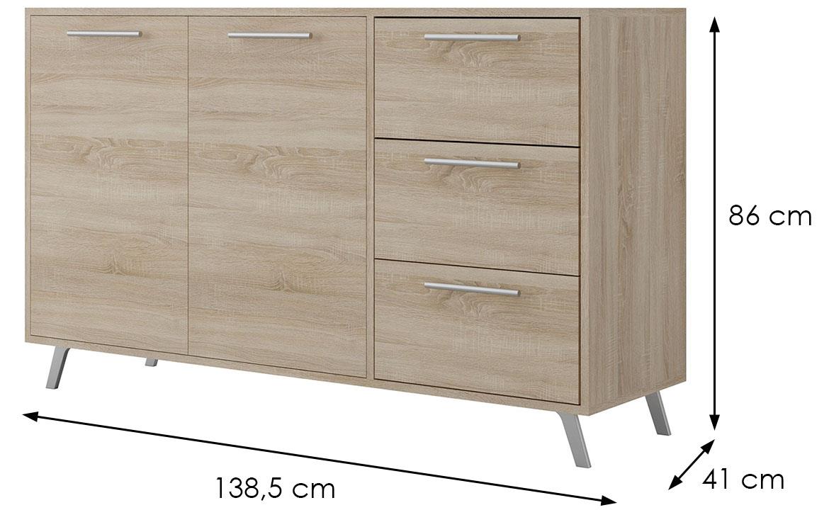 Komoda Bali 140 2 vrata+3 fioke 138,5x41x86 cm natur (sonoma hrast)