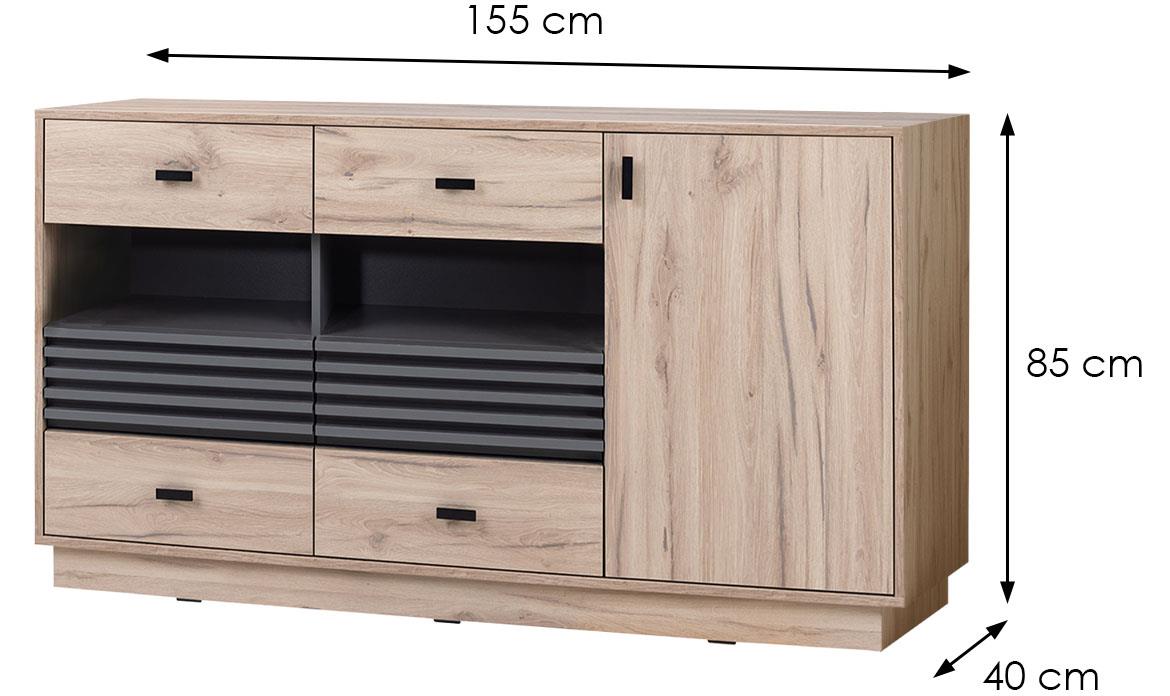 Allmo AL8 komoda 2+4 fioke+1 vrata 155x40x85 cm hrast/tamno siva